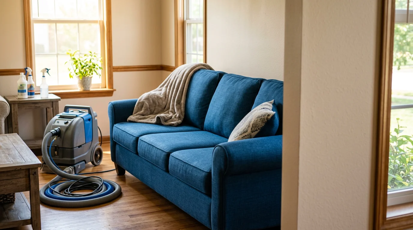 Clean upholstered sofa in a living room